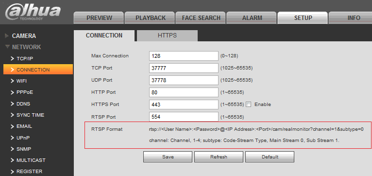 Dahua DVR RTSP video stream URLs